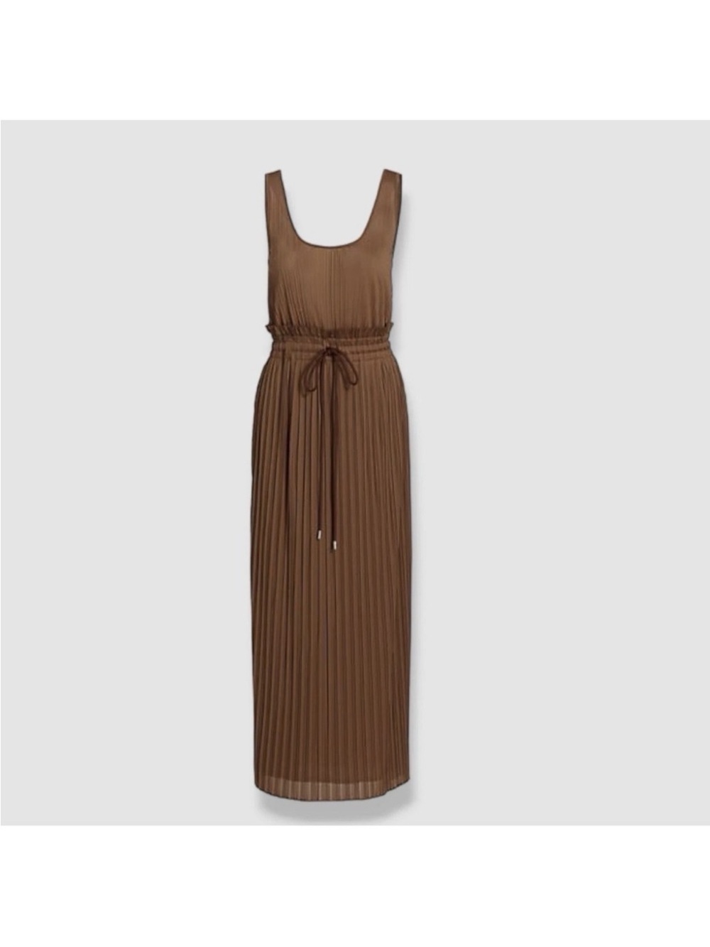 A.L.C. Rust-Brown Sleeveless Pleated Midi Dress with Drawstring Waist - Picture 3 of 5